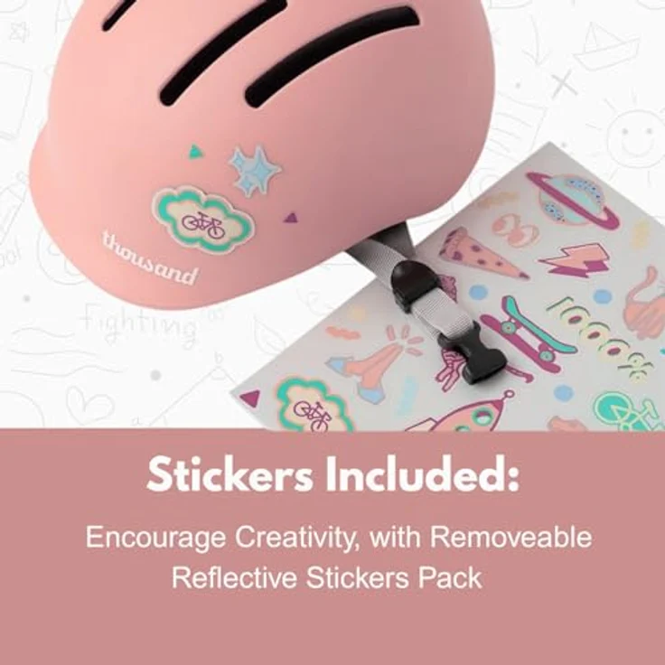 Thousand Junior Fahrradhelm JR Power Pink, Unisize, anpassbares Dial-Fit-System, reflektierende Sticker, veganledernes Kinnband, einhändiger Magnetverschluss – Bild 2