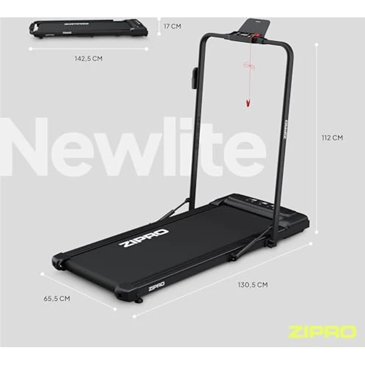 ZIPRO Newlite Laufband Klappbar, Walking Pad, 2 Trainingsmodi, bis 10 km/h, Hohe Stabilität 110 kg, Easy Walk Dämpfung, Leiser Motor, LED-Display – Bild 4