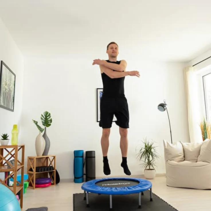 Relaxdays Trampolin faltbar, Indoor, Fitness H x B x T: 22 x 95 x 95 cm, Maximalbelastung 100 kg, blau-schwarz – Bild 5