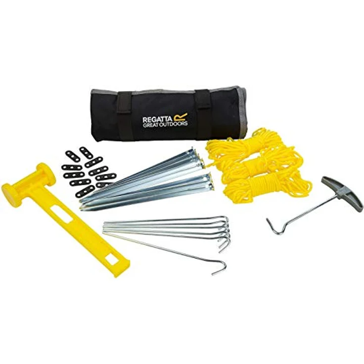 Regatta Camping Zubehör-Set, Unisex, Erwachsene, Zelt-Heringe mit Kunststoffhammer, 6 Metallheringen, 6 runden Heringen, 1 Erdspieß, schwarz