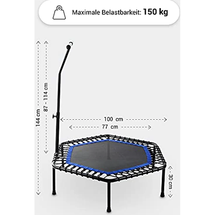 GORILLA SPORTS Fitness Trampolin - 6-Fach Höhenverstellbarer Haltegriff, Leise Gummiseilfederung, 77cm Sprungfläche, bis 100kg Belastbar, Farbwahl – Bild 4