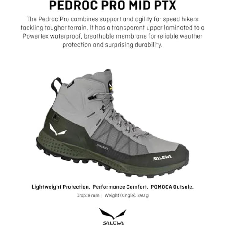 Salewa Pedroc Pro Mid Ptx 614180543, Speed Hiking Wanderschuhe mit wasserdichter Powertex-Membran, Alloy/Dark Olive – Bild 2