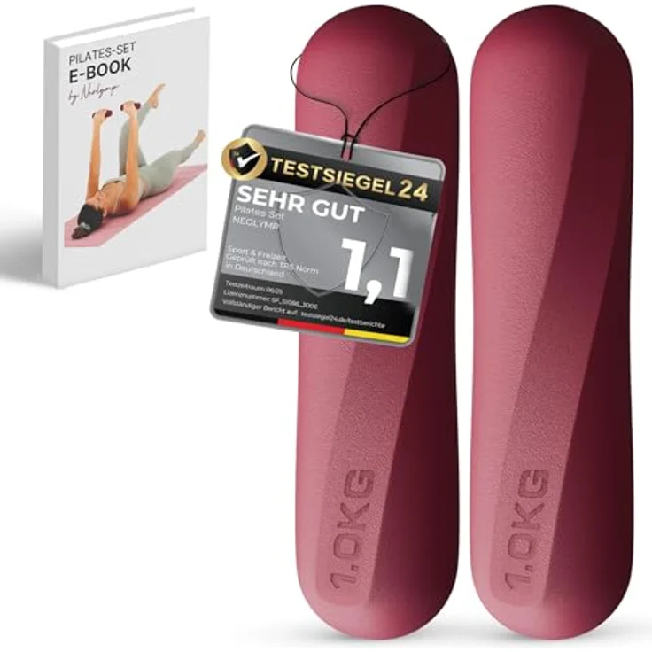 NEOLYMP Pilates Hanteln 1 kg, rutschfestes Silikon Hantelset, ergonomische Kurzhanteln im 2er Set für Pilates, Yoga & Home Workout, kleine Hanteln für Frauen (Berry) – Bild 1