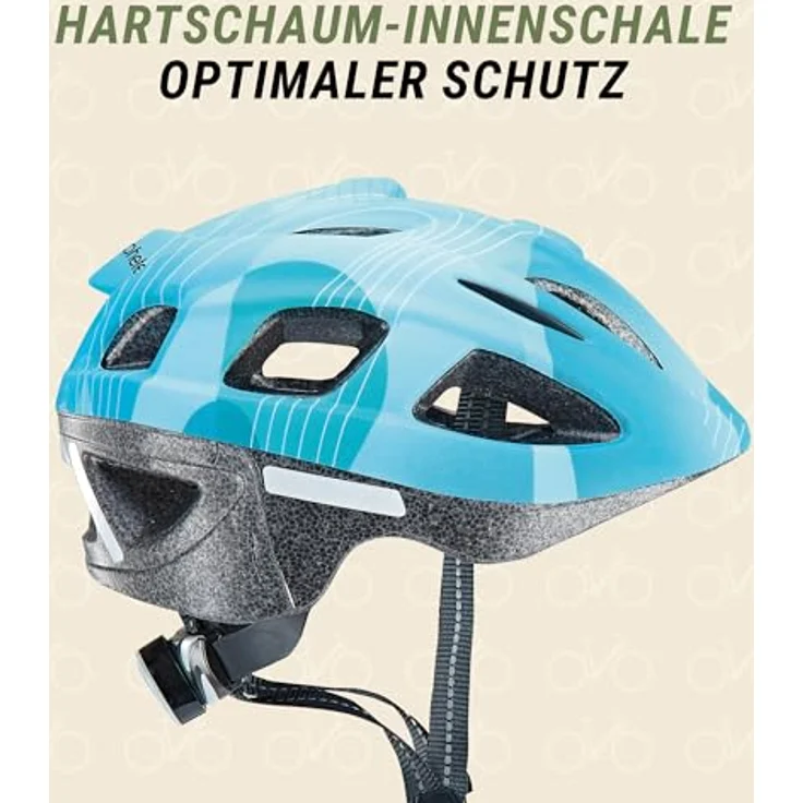 Prophete Kinder-Fahrradhelm, stoßfeste Hartschaum-Innenschale, integriertes LED-Licht, reflektierende Gurtbänder, Größe: 55-58 cm, Farbe: türkis – Bild 3
