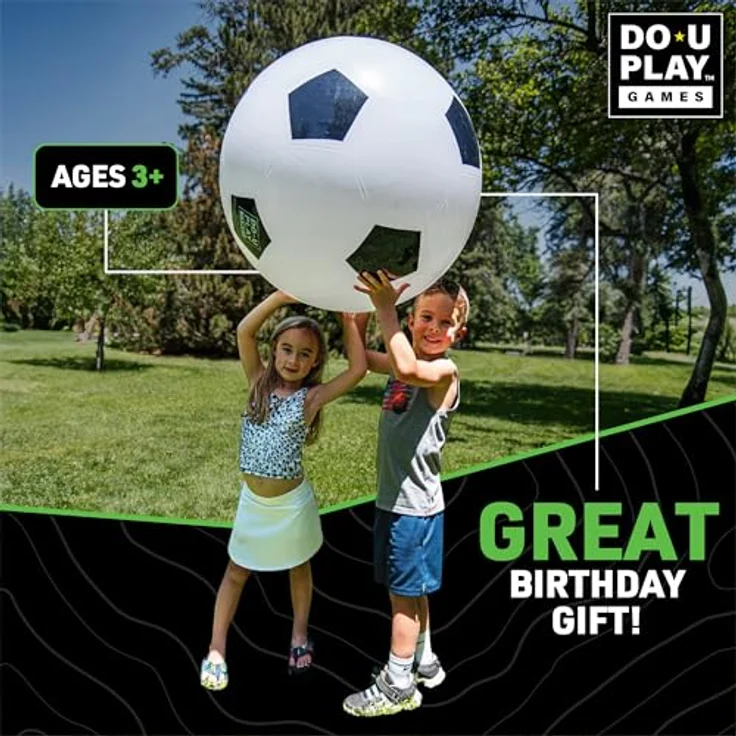 Hape DoUPlay Jumbo-Fußball, Ø 76 cm, aufblasbarer Riesen-Ball aus robustem Gummi, inkl. Handpumpe, für Kinder und Familie, ab 3 Jahren – Bild 3
