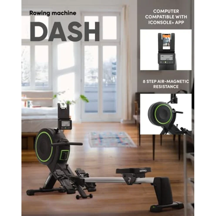 Zipro Luft-Magnet-Rudergerät Dash |Rudergerät klappbar für zuhause | leises & wartungsfreies Magnetbremssystem | kugelgelagerter Rudersitz | Trainingscomputer – Bild 3