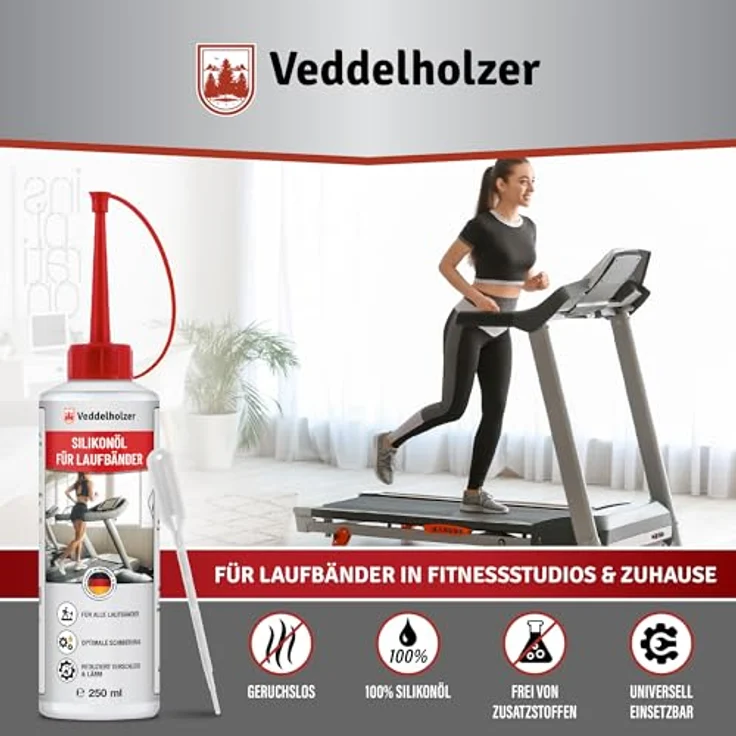 Veddelholzer Silikonöl 250 ml, 100% reines Schmieröl für Laufbänder, Cross Trainer und Spinning Bikes mit Dosierkappe & Pipette, geruchsneutral, Made in Germany – Bild 3