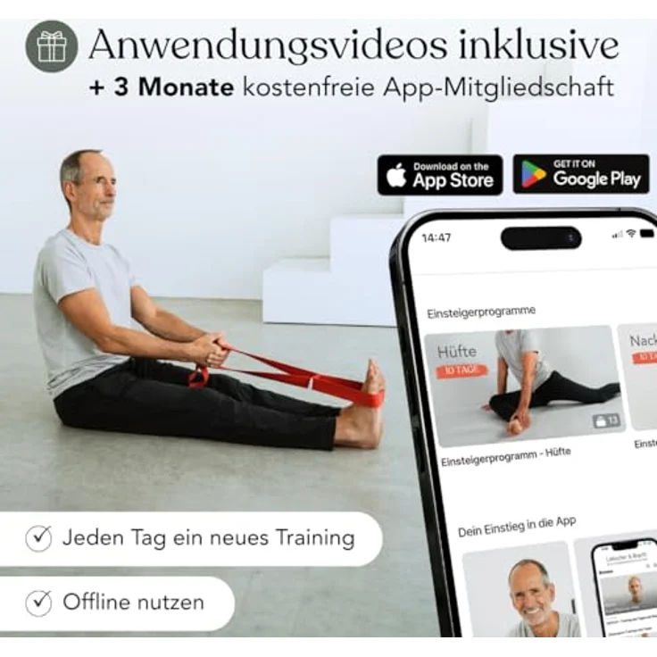 Liebscher & Bracht Original Schlaufe, rote Übungsschlaufe aus 100% Baumwolle zur Engpassdehnung, inkl. App mit Anwendungsvideos – Bild 2