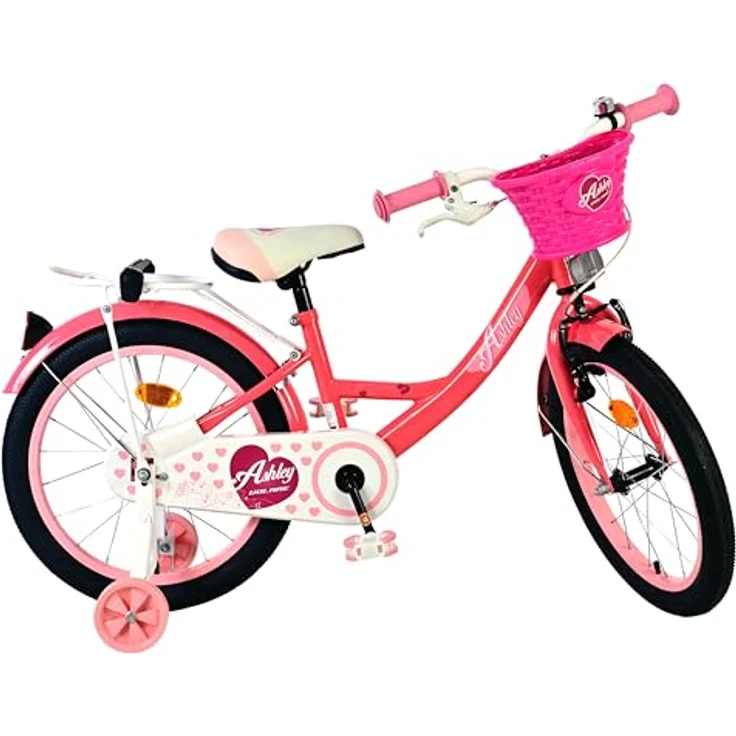 Volare Ashley Kinderfahrrad für Mädchen, 18 Zoll in Rosa/Rot, höhenverstellbarer Sattel und Lenker, integrierter Gepäckträger, Handbremse und Rücktrittbremse – Bild 2