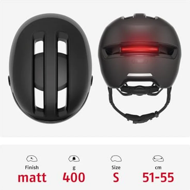 Abus HUD-Y ACE, Urbaner Velohelm mit integrierter LED und Glas-Visier, 51 - 55 cm – Bild 3