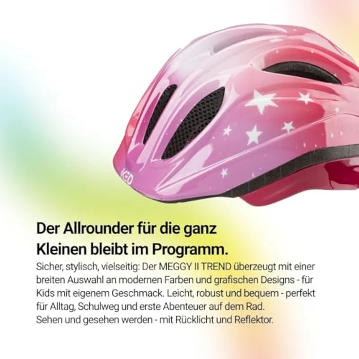KED Meggy II Trend, Kinder Fahrradhelm mit Insektenschutznetz, integriertem LED-Rücklicht, maxSHELL Technologie, Stars Soft Pink, 52-58 cm (M) – Bild 4