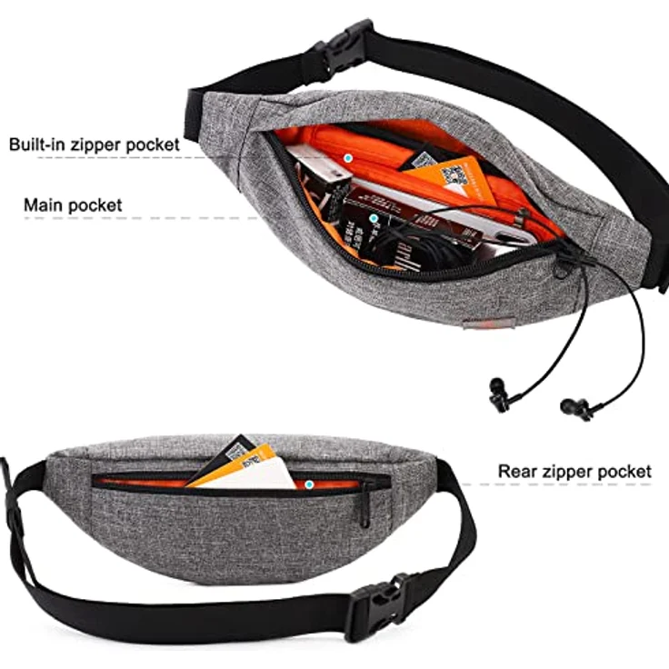 TINYAT Gürteltasche Bauchtasche leicht, wasserfest, für Damen und Herren, Grau, T201, ideal zum Wandern und Sport – Bild 4