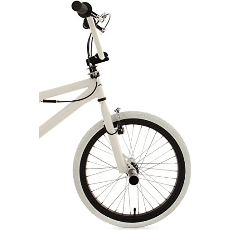 KS Cycling BMX-Rad Fatt, 20 Zoll, 1 Gang, schwarz-weißer Rahmen mit weißen Reifen, 360°-Rotor, inklusive 4 Stahlpegs – Bild 7