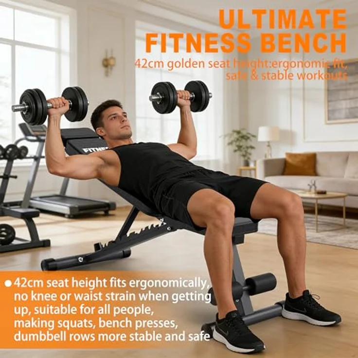 VOWVIT Faltbare Hantelbank, klappbar für Home-Gym, 500 kg Belastbarkeit, 9 Neigungsstufen, schwarz – Bild 4