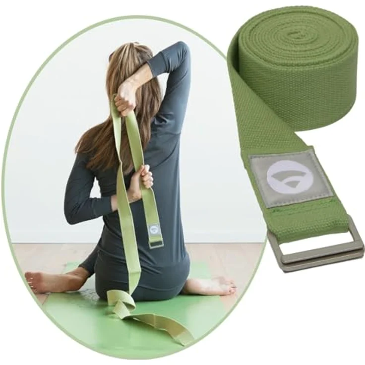 Bodhi Padma Yogagurt, Yoga Belt aus 100% Baumwolle, extra breites Yogaband mit waschbarem Yoga Strap und Schiebeschnalle aus Metall, für Dehnung und Fitness, tarragon green – Bild 3