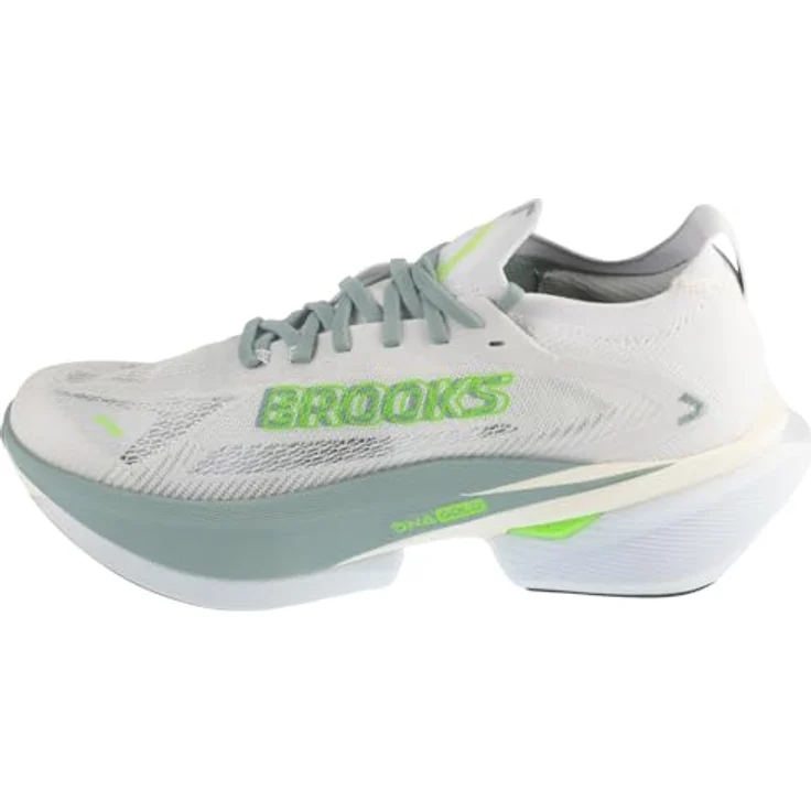 Brooks Hyperion Max 3, Laufschuhe mit atmungsaktivem Mesh, sockenähnlichem Schaft, weiß/grün, 10.0 – Bild 3