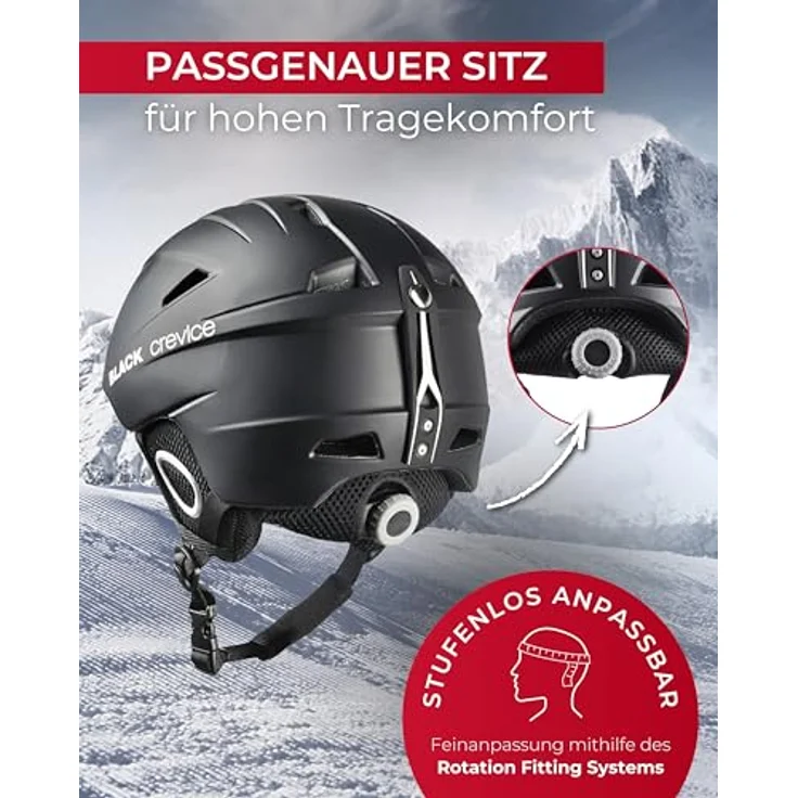 Black Crevice Skihelm Kitzbühel, BCR143764, schwarz, Größe M, leicht, robust, mit antibakteriellem Innenfutter und stufenloser Anpassung – Bild 3