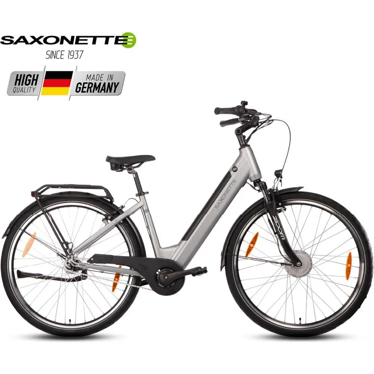 SAXONETTE Comfort Plus 5.0 E-Bike, 468 Wh Intube-Akku, Vorderradmotor mit 250 W, 7-Gang Nabenschaltung, Rahmenhöhe 45 cm, Silber