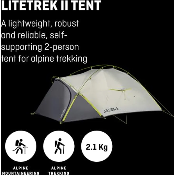 Salewa Litetrek II-Zelt, leichtes 2-Personenzelt mit 3000mm Wassersäule, grau – Bild 2