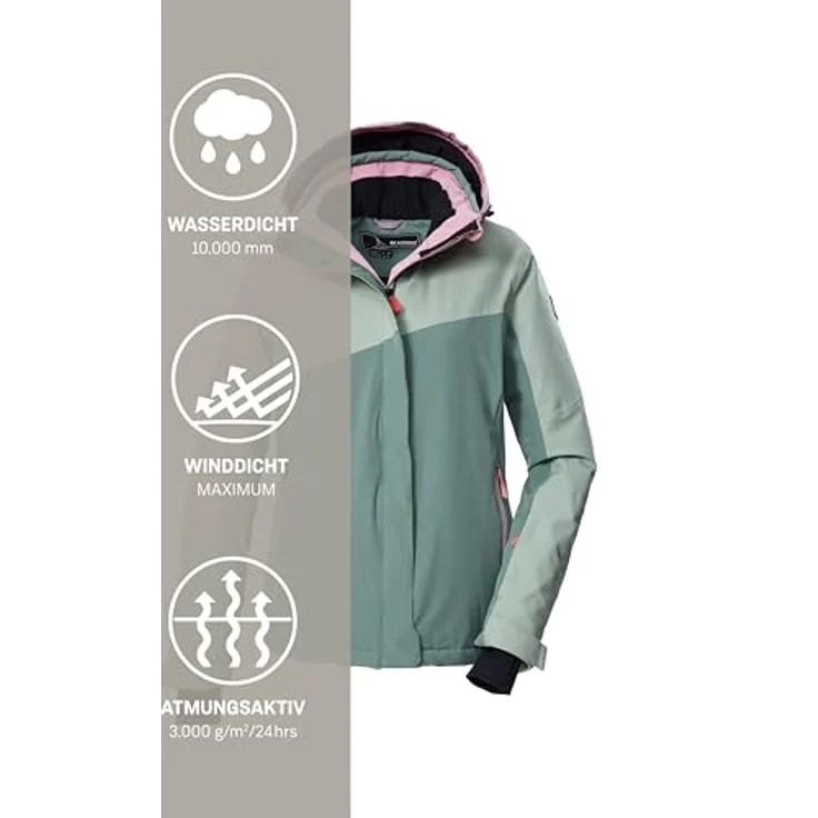 Killtec KSW 26 WMN SKI JCKT, Damen Skijacke mit Colourblock-Design, wind- und wasserdicht, mintgrün, Größe 44 – Bild 7