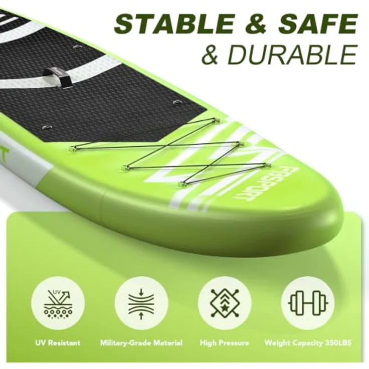 FBSPORT Aufblasbares SUP Board, 15CM dickes Stand Up Paddling Board mit verstellbarem Aluminium Paddel und Pumpe, FruitGreen – Bild 4