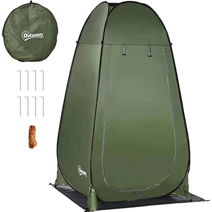 Outsunny Pop up Duschzelt, mobiles Toilettenzelt mit Wetterfesten Paneelen und Tragetasche, Dunkelgrün, 126 x 124 x 189 cm – Bild 1