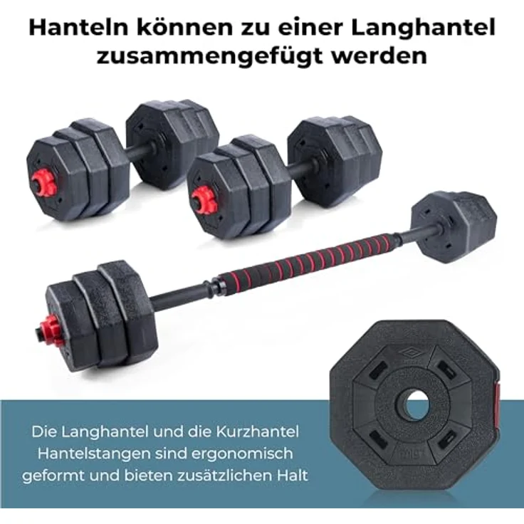 UMBRO Hanteln Set 19-Teilig - Verstellbare Kurz- und Langhanteln in Schwarz/Rot - Gewichte von 1.25 KG, 1.5KG und 2KG - Kunststoff – Bild 5