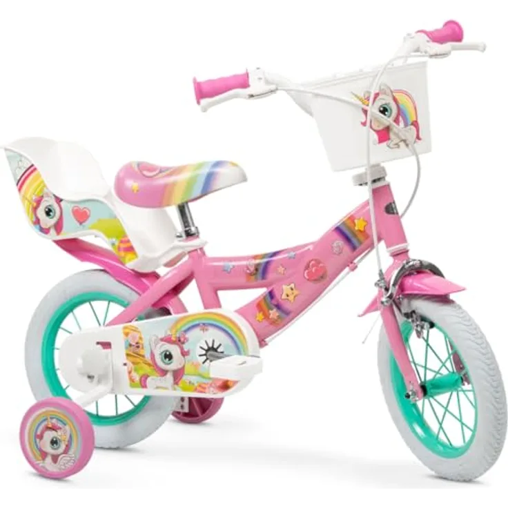 Toimsa Fahrrad 12 Zoll Einhorn, Kinderfahrrad für Mädchen mit süßem Einhorn-Design