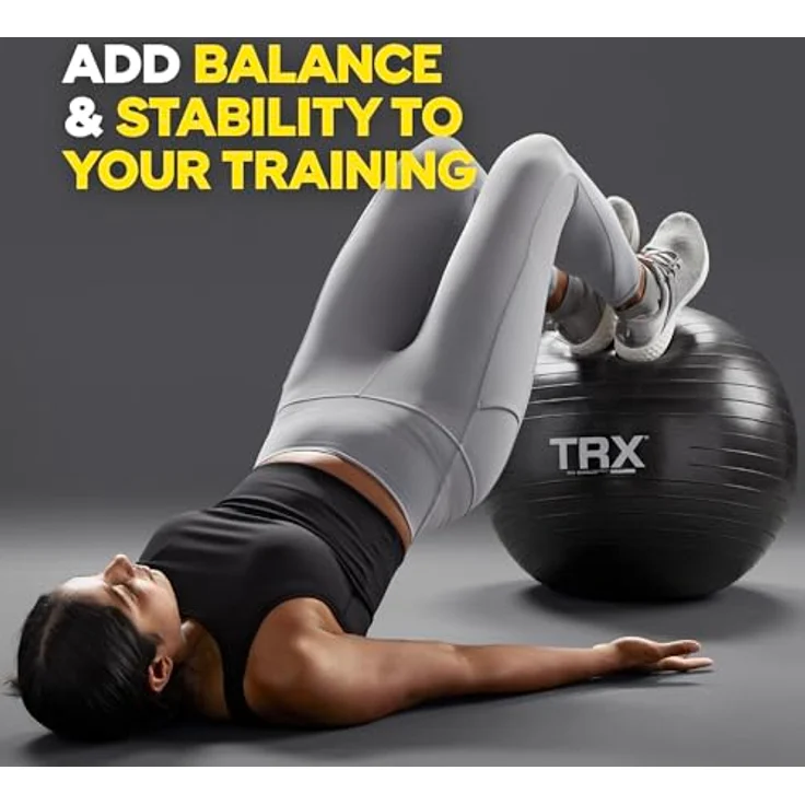 TRX Stability Ball 55 cm, Fitnessball mit Anti-Burst Technologie, schwarz – Bild 2