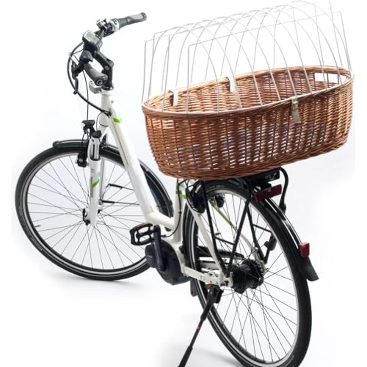 Aumüller Tierfahrradkorb, Fahrrad-Transportkorb für Hunde, Gepäckträgermontage mit Sicherheitsdrahtkuppel und waschbarer Einlage, belastbar bis 15 kg, Außenmaße: L 74 cm × B 51 cm × H 24 cm (ohne Gitter), H 48 cm (mit Gitter), Innenmaße: L 69 cm x B 48,5 cm x H 19 cm – Bild 2