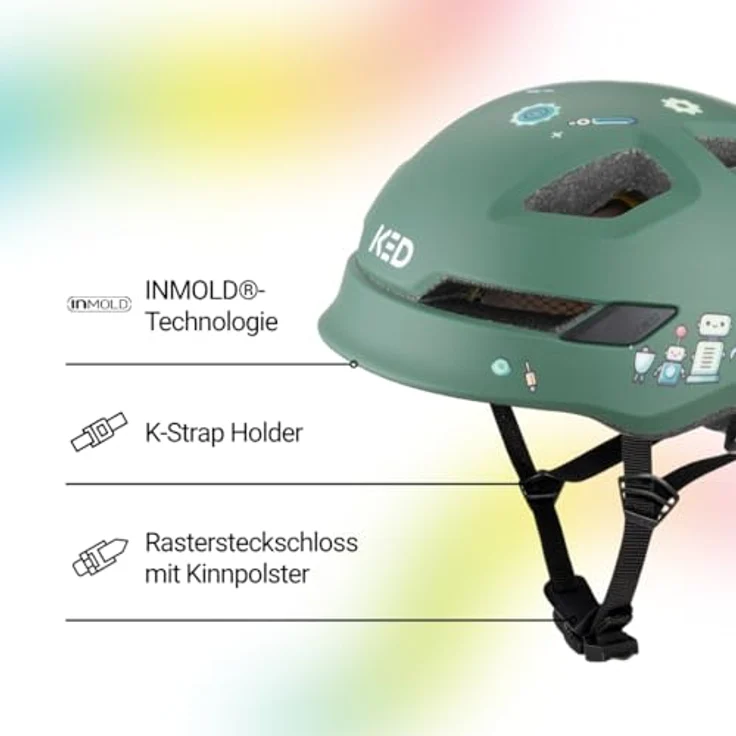 KED Pop II Lite, Kinder Fahrradhelm mit K-FIT System, ultraleicht, Farbe: Robot Matt, Größe: 48-52 (S) – Bild 3