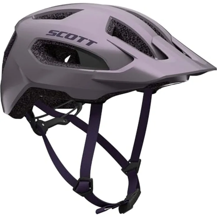 SCOTT Supra Fahrradhelm, vielseitig einsetzbar auf Asphalt und Trails, silber-lila mit abnehmbarem Visier und Fliegengitter