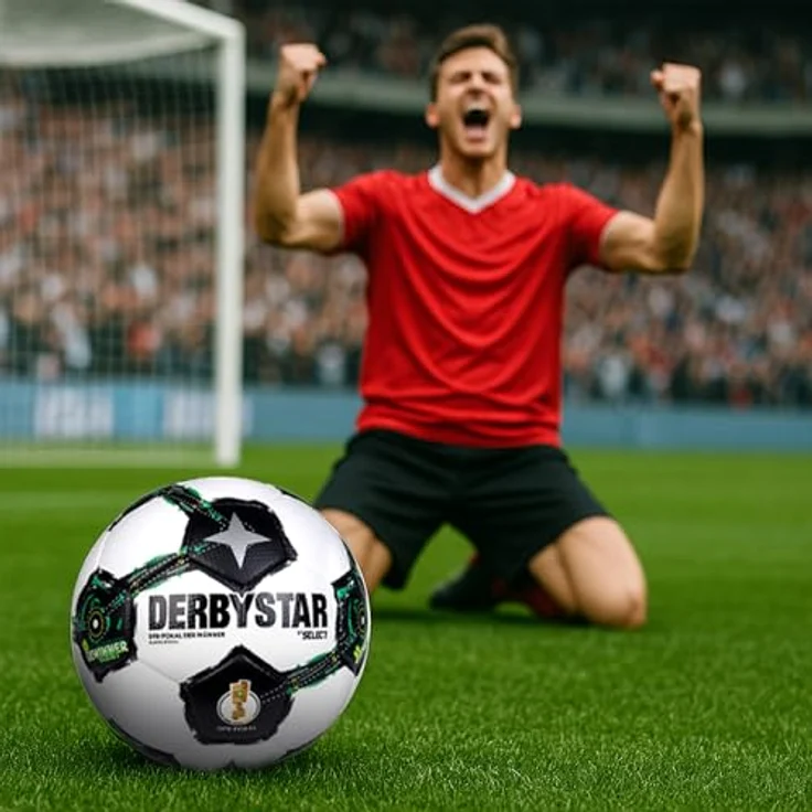 Derbystar DFB-Pokal Fußball Player Special, Größe 5 mit PU-Diamantstruktur, unaufgeblasen in Schwarz-Weiß mit grünen Akzenten, offizielles Lizenzprodukt – Bild 4