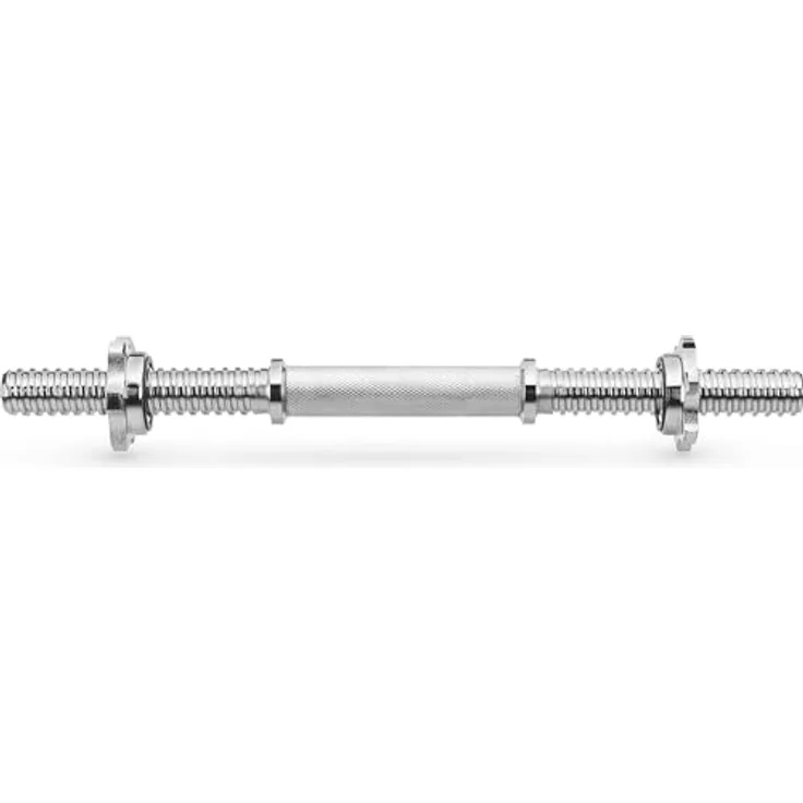 Gymtek - Kurzhantelstange, Länge 35-45cm, Ø 24mm (+/-2mm), 2 Sternverschlüsse Griff gerändelt Hantelstange Kurzhantel Hantelgriffe für Gewichte Hantelscheiben Dumbbells - Schwarz oder Silber