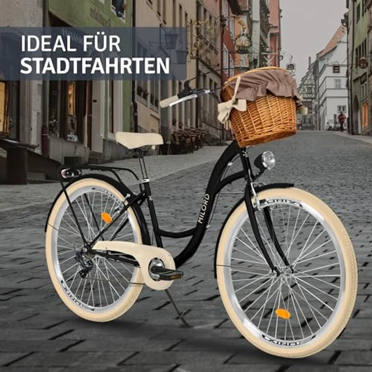 Milordbikes City-Fahrrad, Schwarz und Creme, 46 cm, Aluminiumfelgen, 700C x 35 mm City-Reifen, Freizeitrad mit hinterem Träger – Bild 6