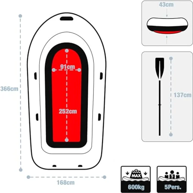 Intex Schlauchboot 66325, Komplett-Set mit 2 Paddeln, Luftpumpe und Tragetasche, 366 x 168 cm, bis 600 kg, ideal für 5 Personen – Bild 4