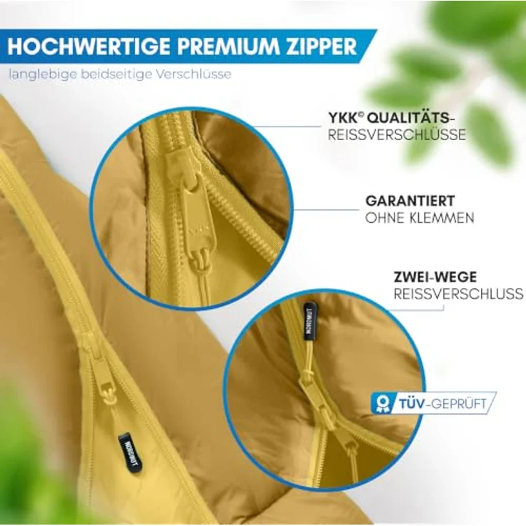 NORDMUT® Schlafsack Erwachsene, Mumienschlafsack ultraleicht (900/1500g), 3-Jahreszeiten (250 GSM) & Sommerschlafsack (100 GSM) für Camping, Outdoor & Festivals, kompaktes Packmaß 25 x 40 cm – Bild 3