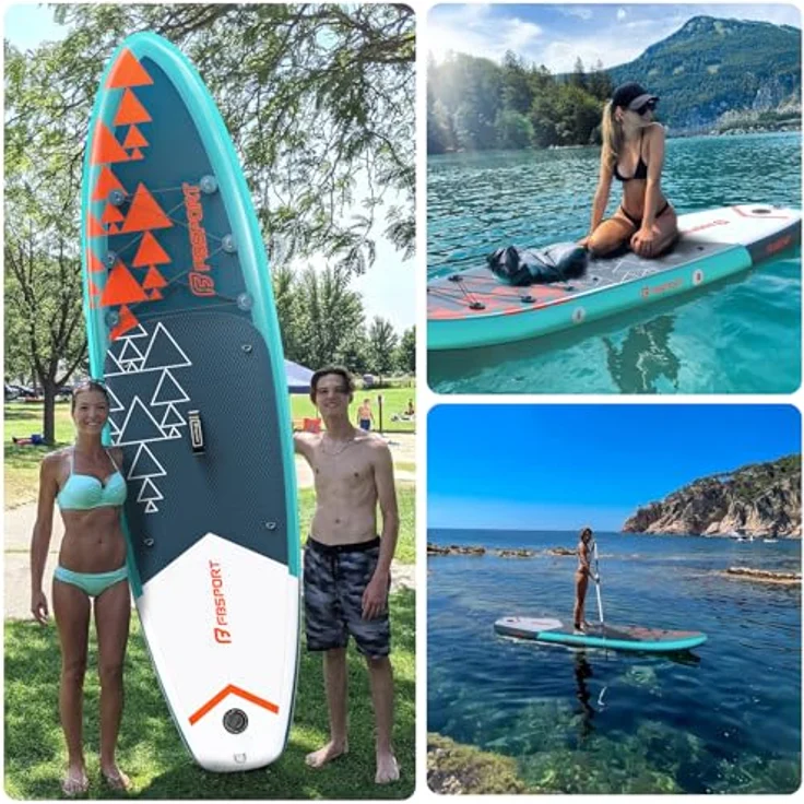 FBSPORT Aufblasbares SUP Board, Stand Up Paddling Board 15CM Dick, mit verstellbarem Aluminium Paddel und Pumpe, dunkelgrün – Bild 5