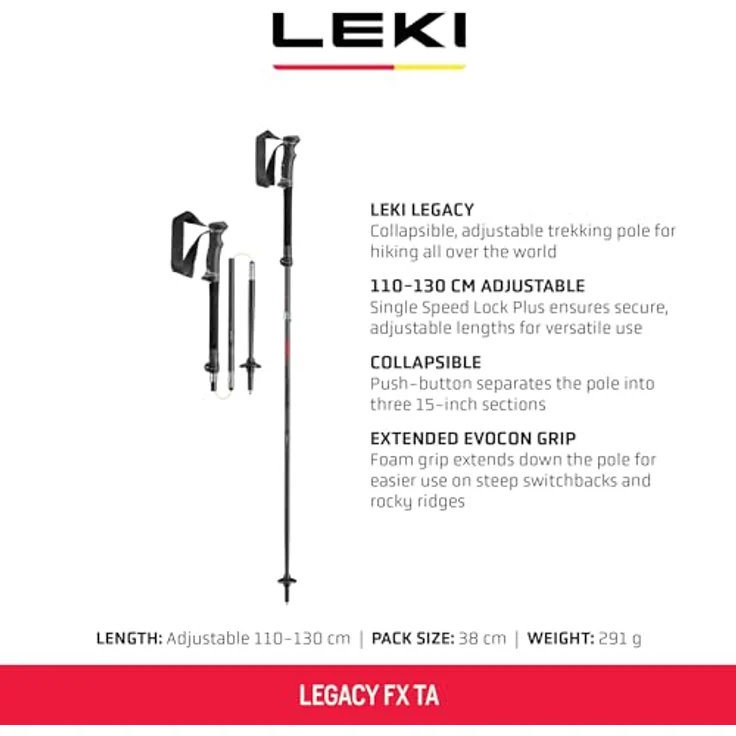 LEKI Legacy FX TA Wanderstöcke, 110-130CM, Aluminium, faltbar, verstellbar, Trekking/Bergwandern, 582g (Paar) – Bild 2