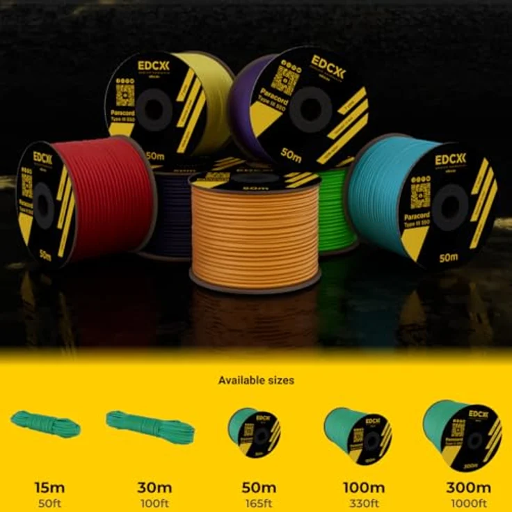 EdcX Paracord 550 Typ III, 4 mm Survival-Seil mit 7 Kern-Strängen, reißfest bis 250 kg, Emerald Green, 10 m, Made in EU – Bild 5