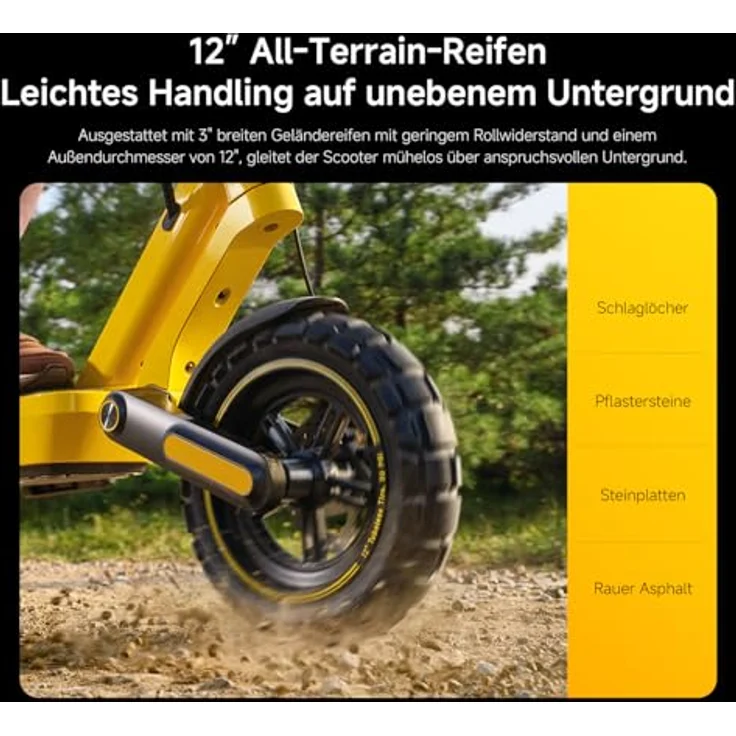 XIAOMI Electric Scooter 6 Ultra E-Roller, 12 Zoll Tubeless, 75 km Reichweite, 1200W, Vollfederung, IPX6, Yellow – Bild 3