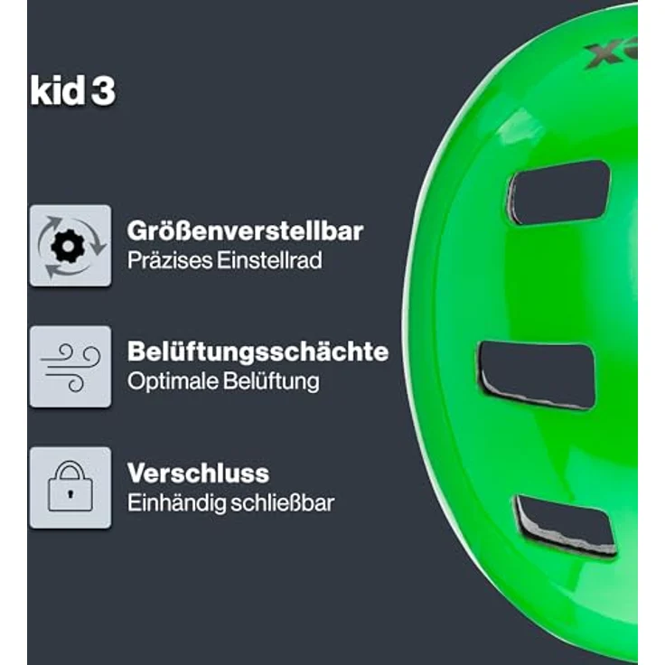 Uvex Kid 3 Fahrradhelm 51-55 cm, Dirtbike Green, robuster Hartschalenhelm mit optimaler Belüftung, IAS-Größenanpassung, FAS-Gurtband und Monomatic-Verschluss für sicheren Sitz – Bild 2