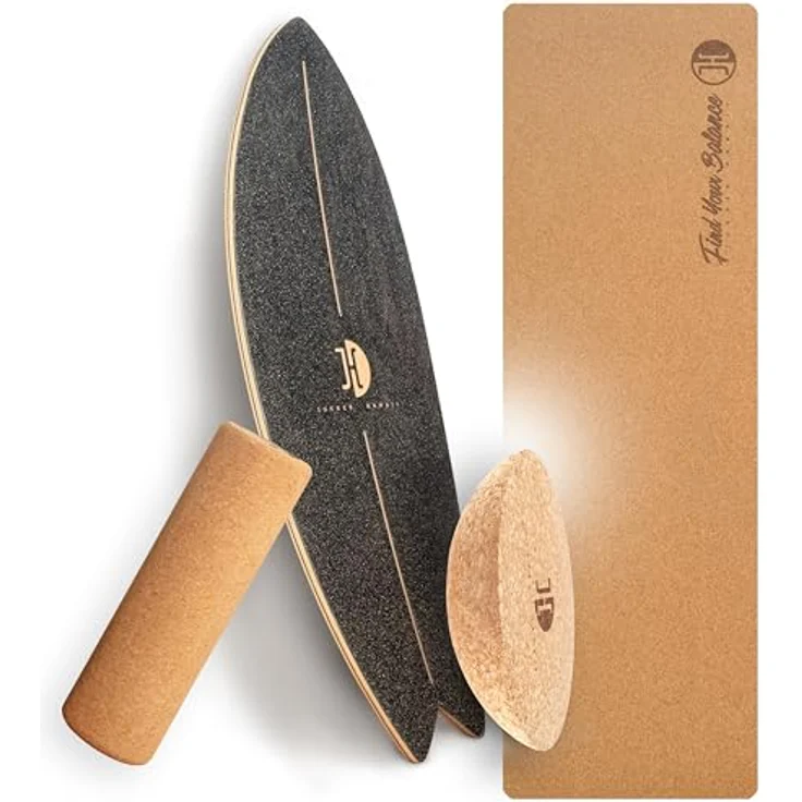 JUCKER HAWAII Balance Board Ocean Rocker Black - Balanceboard aus 100% Echtholz mit Korkhalbkugel, Korkrolle und Matte - Gleichgewichtstrainer für Kinder und Erwachsene - Surf Balance Board – Bild 1