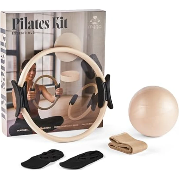 Myga Pilates Ring Set - 4-teiliges Pilates Kit mit Magic Circle, Anti-Burst-Ball, Stoff-Widerstandsband & rutschfesten Socken, leicht & langlebig für Krafttraining & Flexibilität (Sand) – Bild 1