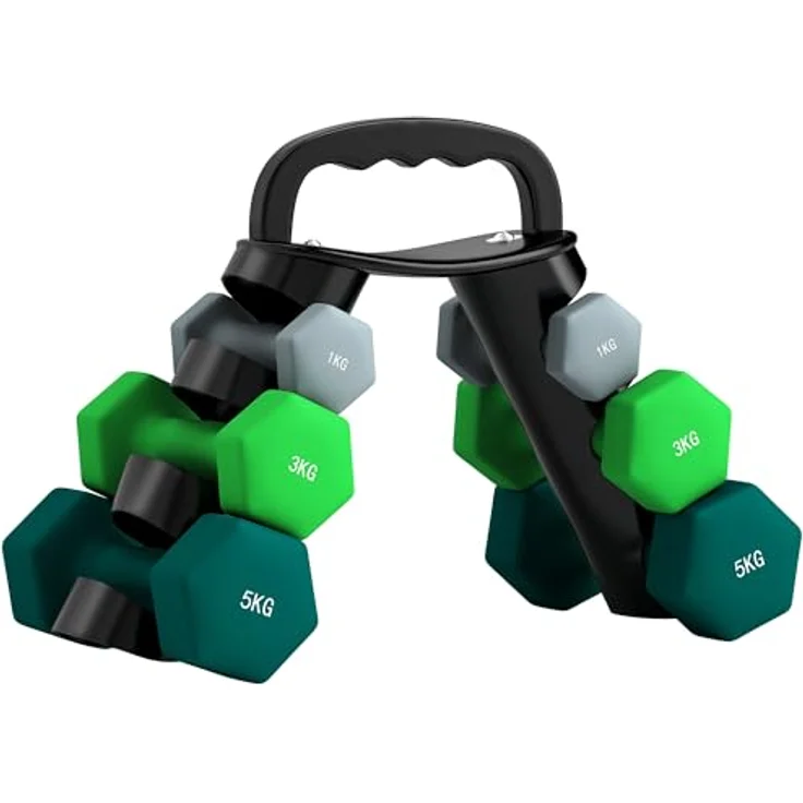 SPORTNOW Hanteln Set 6 Kurzhanteln mit Klappbarem Hantelständer, 2 x 1kg, 2 x 3kg, 2 x 5kg Hexagon-Hanteln, Kugelhantel für Fitness, Gymnastik, Zuhause, farbig – Bild 1