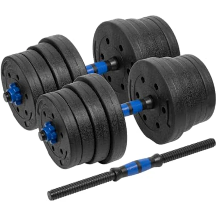 REBEL ACTIVE Bitumen-Hantelset mit Verbindungsstange, 2x15 kg, zementgefüllt, vielseitig für Krafttraining – Bild 1