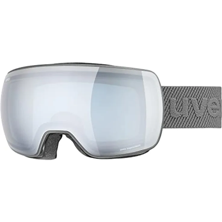 uvex compact FM, Skibrille mit verzerrungsfreier Sicht, Filterkategorie 2, rhino matt/silver-blue, one size