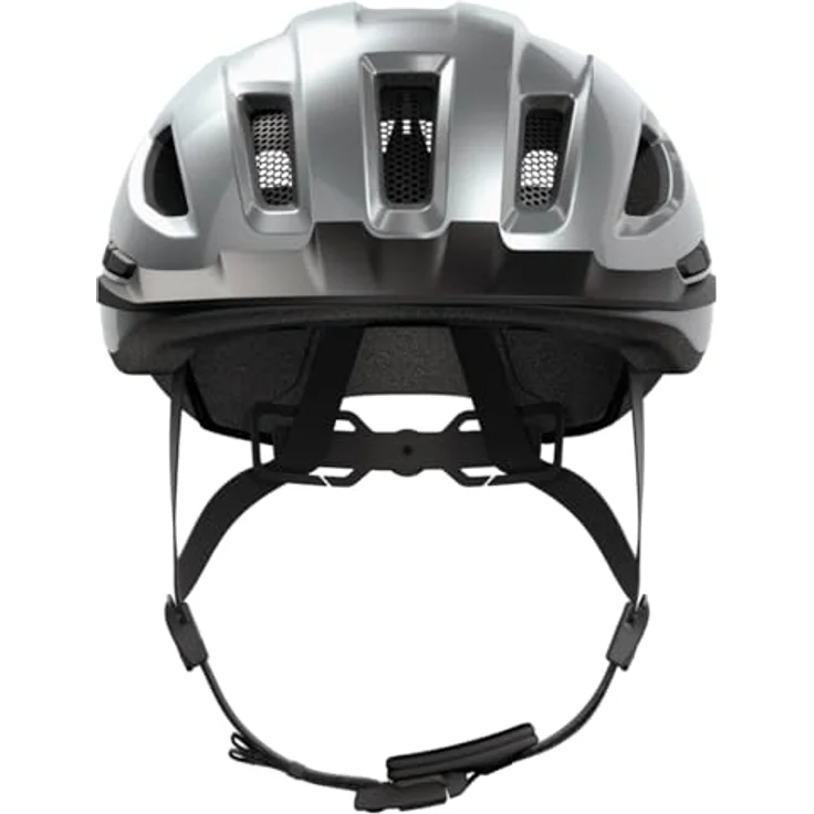 ABUS Urban-I 4.0, Fahrradhelm mit aufladbarem Rücklicht, 2 Leuchtmodi, Zopf-Öffnung, magnetischem Verschluss, Größe M, silber – Bild 3
