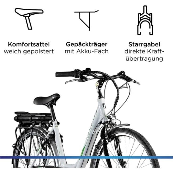 ZÜNDAPP E Bike 700c Damenrad Pedelec Z503 28 Zoll Elektrofahrrad in Weiß/Grün, 250W Motor, bis zu 135 km Reichweite – Bild 4