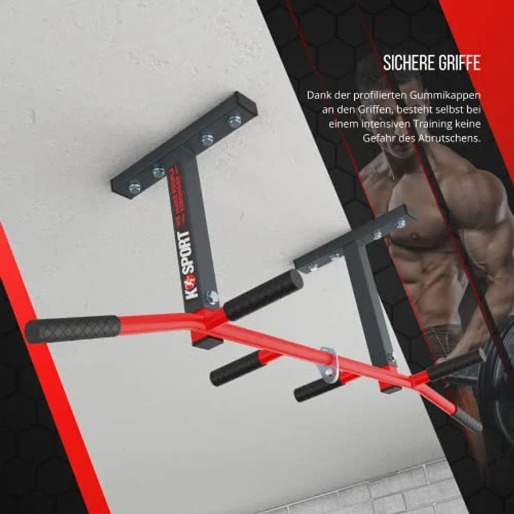K-Sport: Klimmzugstange zur Deckenmontage I Kraftstation mit Pull-Up Bar & 3 Griffen I Klimmzugturm für Muskeltraining I Pull Up Mate, inkl. E-Book – Bild 4